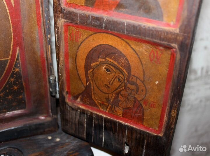 Старинная икона Триптих складень Север 47*60*14