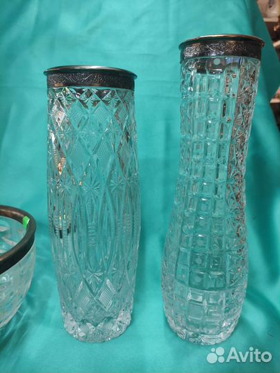 Хрустальная Ваза Для Цветов Ободок Мельхиор