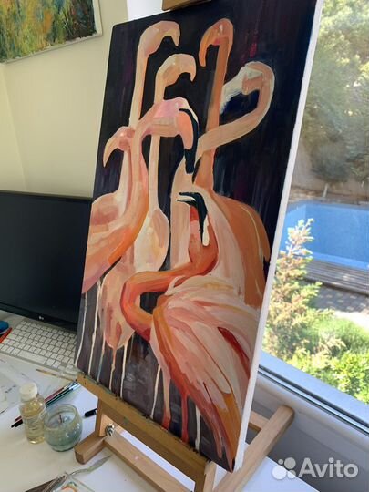 Картина маслом на холсте «фламинго»