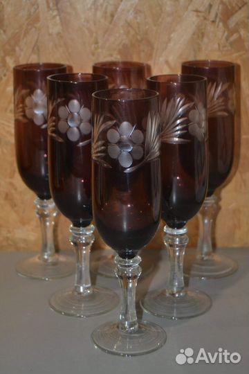 Набор фужеры бокалы цветной хрусталь 21см СССР