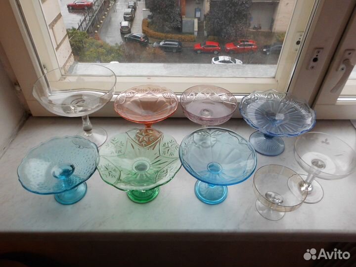 Ваза на ножке из цветного стекла, хрусталя, СССР