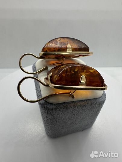 Янтарь серьги СССР золотые