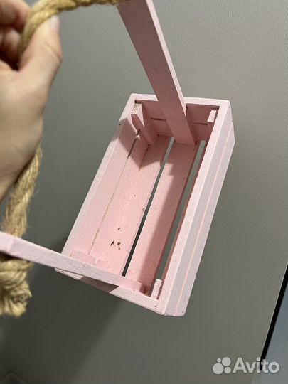 Ящик для цветов дерево кашпо розовый с ручкой