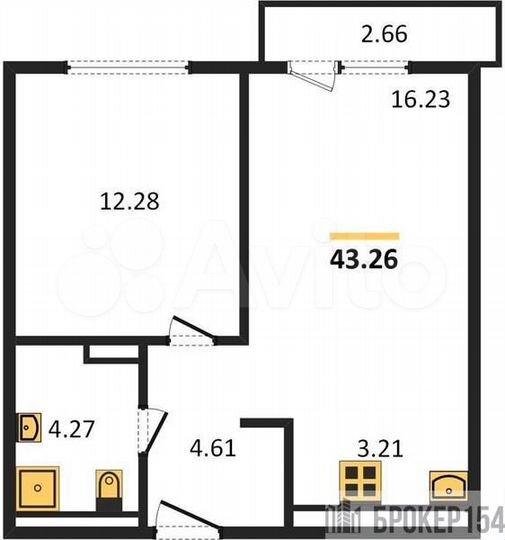 1-к. квартира, 43,3 м², 2/9 эт.