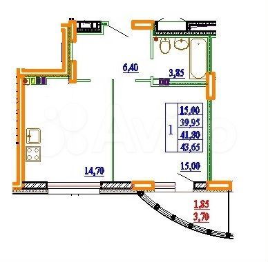 1-к. квартира, 43,5 м², 6/11 эт.