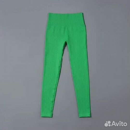 Лосины Спортивные/бесшовные/в рубчик/зелёные/42-44