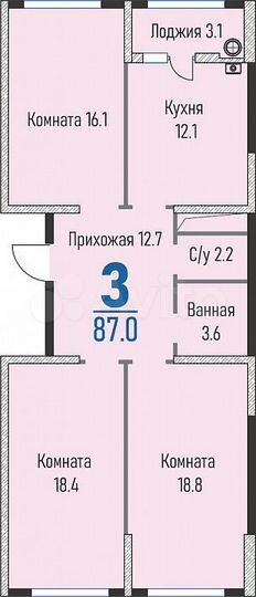 3-к. квартира, 87 м², 7/23 эт.