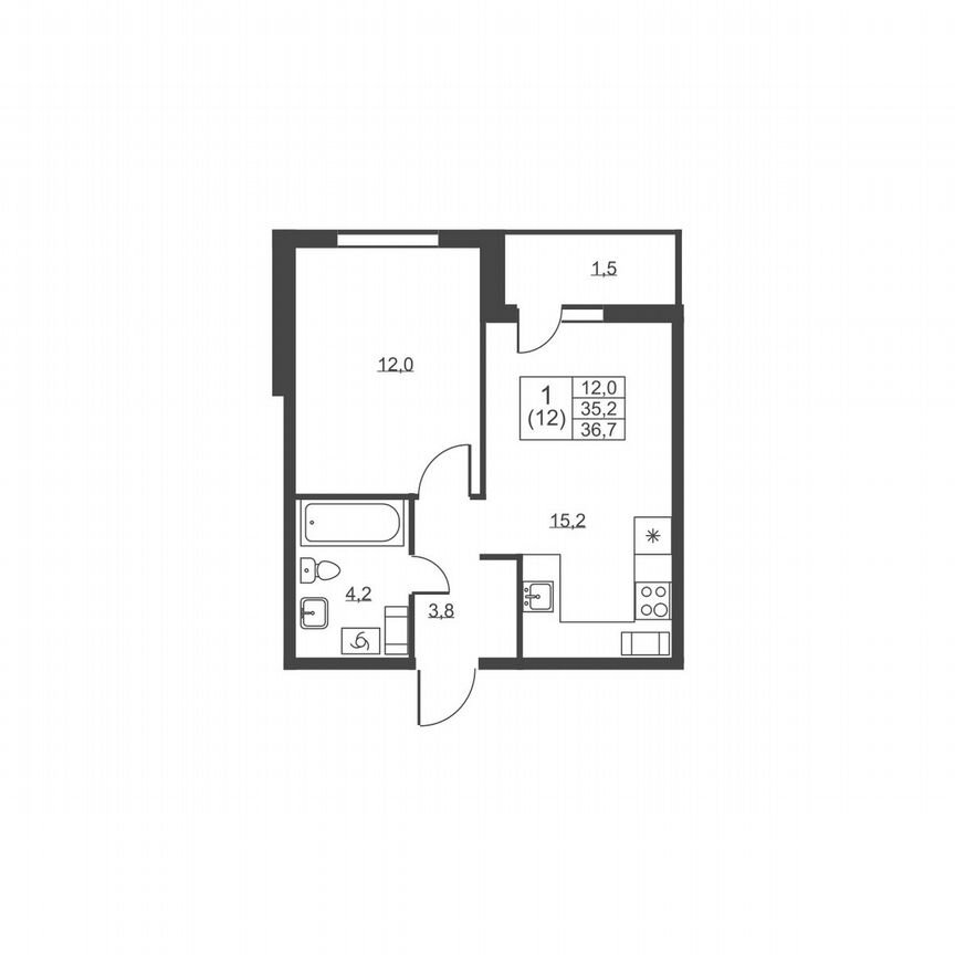 1-к. квартира, 36,7 м², 8/8 эт.