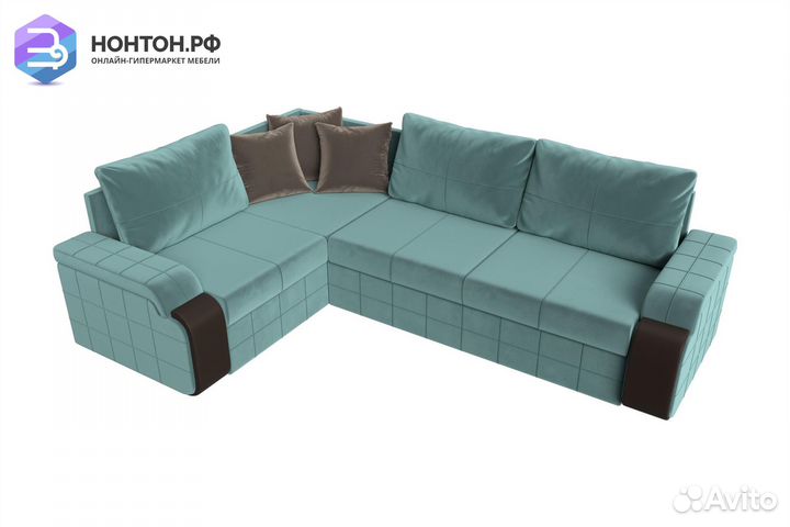 Диван угловой дельфин Николь велюр бирюзовый