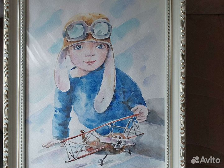 Картина для детской комнаты акварель А4 в рамке