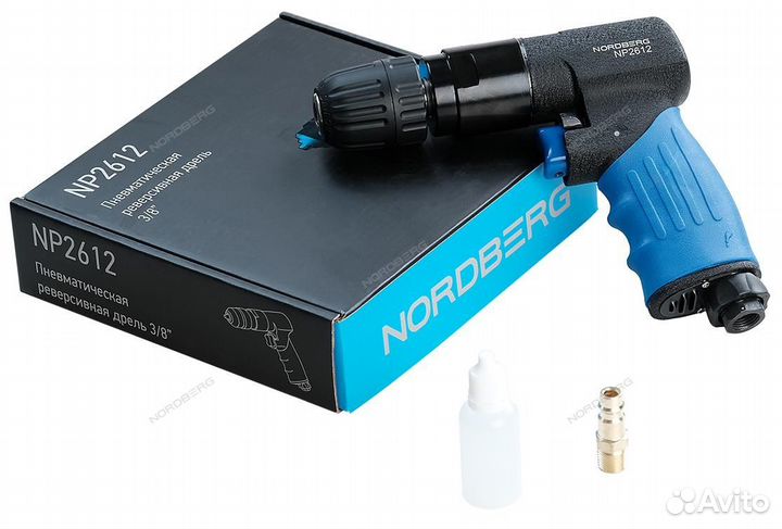 Пневмодрель до 10мм, реверсивная nordberg NP2612