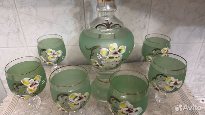 Графин с бокалами Bohemia « лепка васильковая»