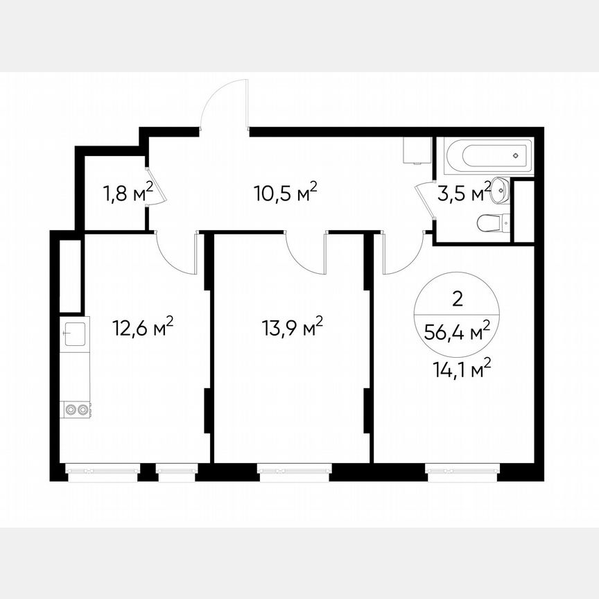 2-к. квартира, 56,4 м², 8/17 эт.