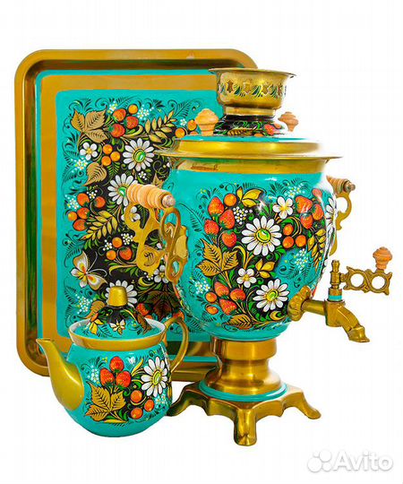 Самовар «Ромашки в бирюзе» электрический формой же