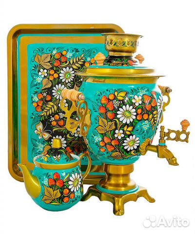 Самовар «Ромашки в бирюзе» электрический формой же