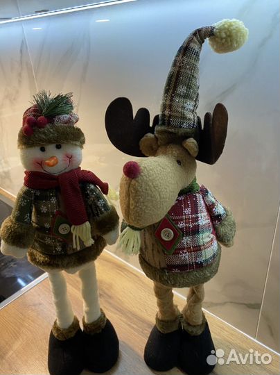 Игрушка новогодняя раздвижная снеговик и лось
