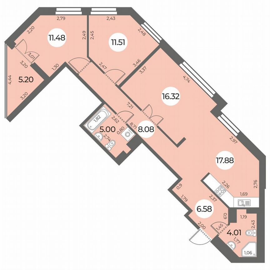 3-к. квартира, 83 м², 10/24 эт.