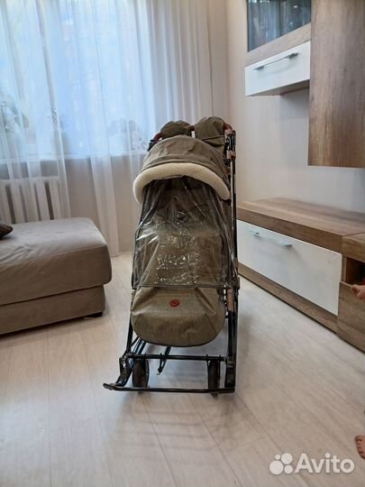 Детские санки коляска с колесами Ника