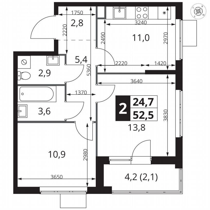 2-к. квартира, 52,5 м², 18/25 эт.