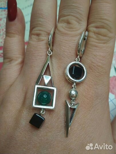 Серебряные серьги с агатом и хризопразом