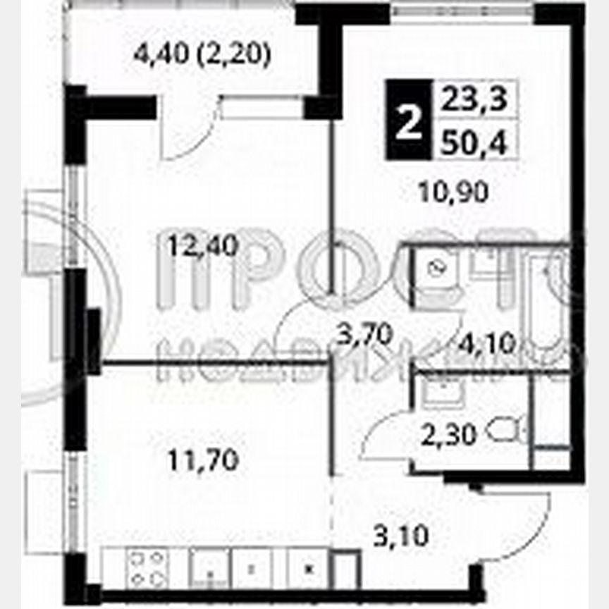 2-к. квартира, 50,6 м², 9/17 эт.