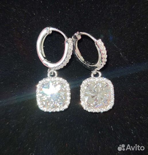 Серьги серебро с муассанитами 4 карата пара