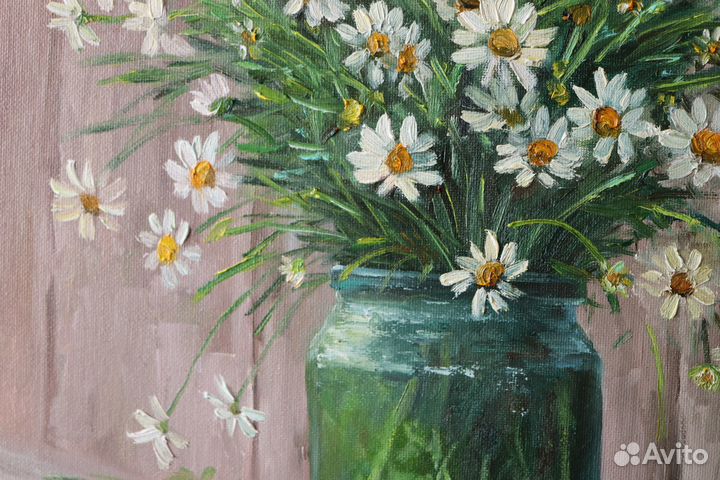 Картина маслом Цветы Ромашки 35x40см холст картон