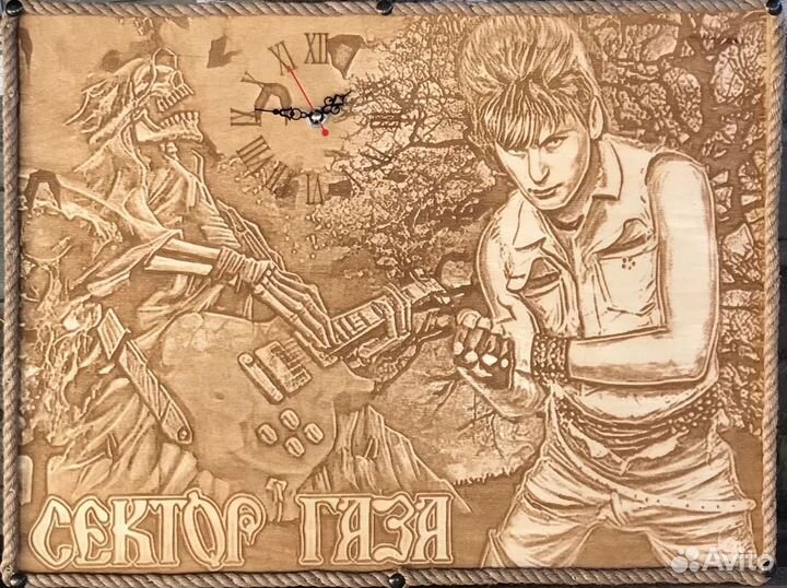 Часы картина выжженые на дереве