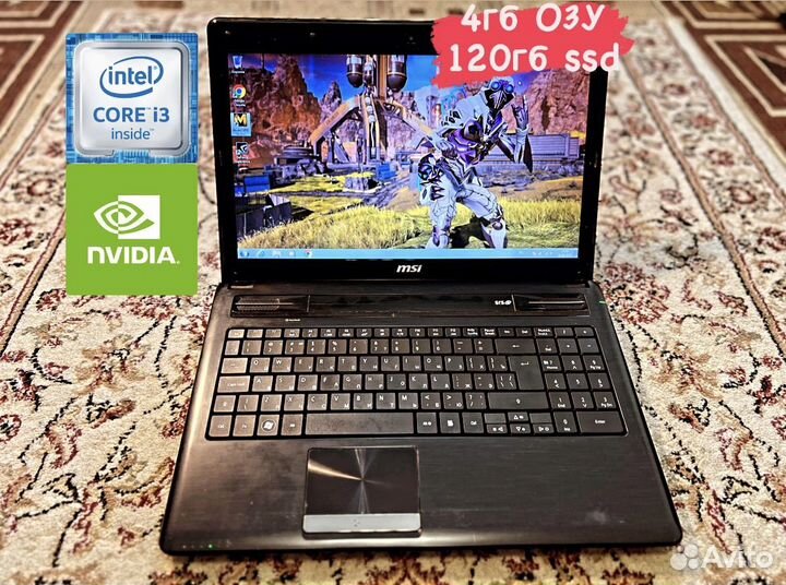 Игровой Ноутбук MSI core i3/4гб/ssd/GeForce GT520m