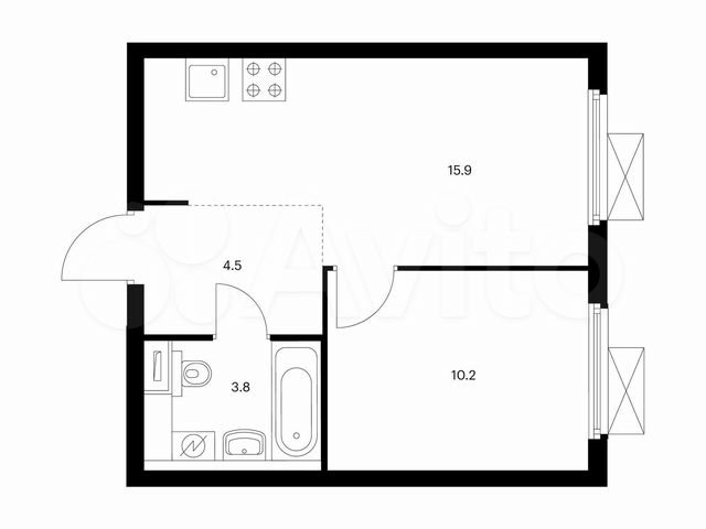 1-к. квартира, 34,4 м², 19/22 эт.