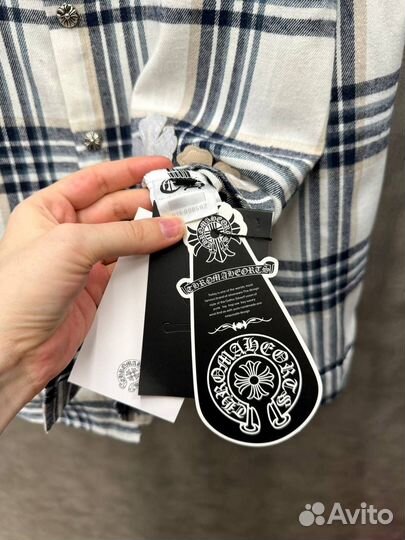 Рубашка Chrome Hearts белая в клетку оверсайз