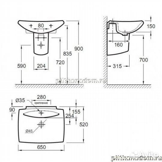 Jacob Delafon Escale E1211-00 раковина 65х53