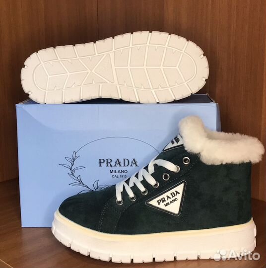 Зимние новые женские ботинки prada С мехом 36-40