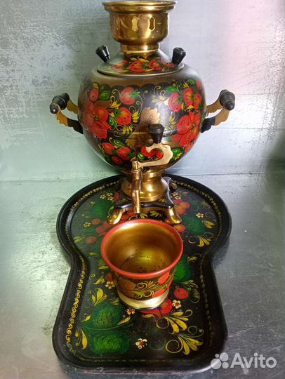 Самовар электро ручная роспись+поднос+стакан 1986г