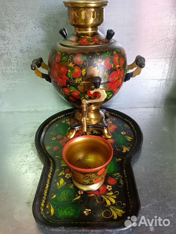 Самовар электро ручная роспись+поднос+стакан 1986г