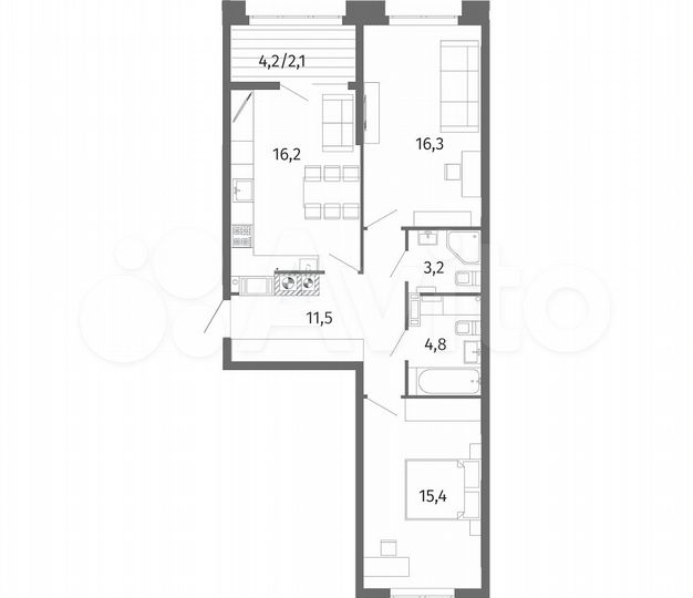 2-к. квартира, 69,5 м², 12/13 эт.