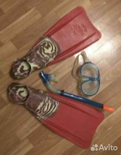 Маска, трубка и ласты для плавания 45 размера