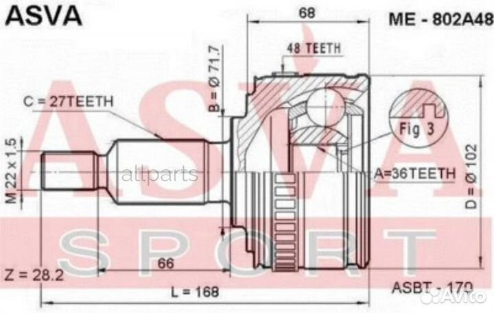 Asva ME-802A48 ШРУС наружный 36x71.6x27
