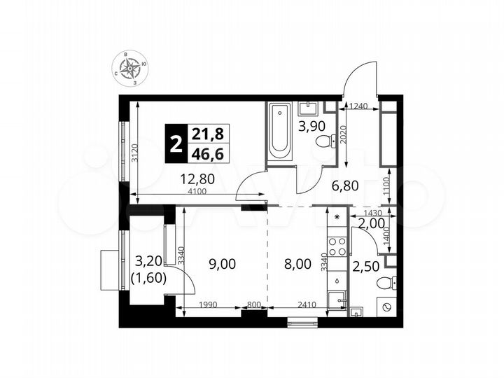 2-к. квартира, 46,6 м², 16/16 эт.