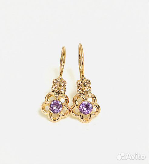 Золотые серьги с корундом 583 проба