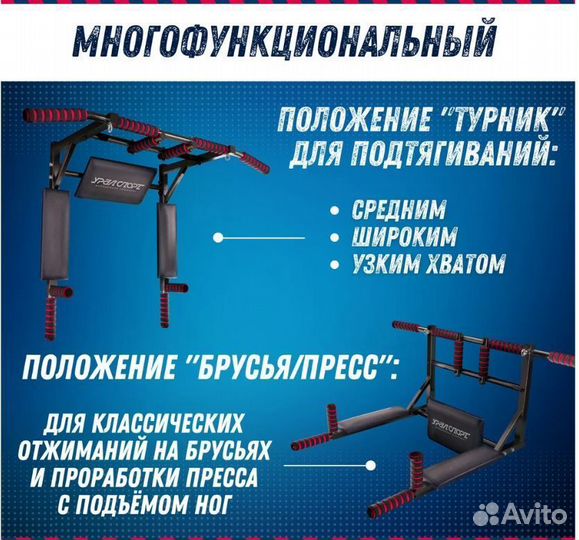 Турник 3 в 1 настенный