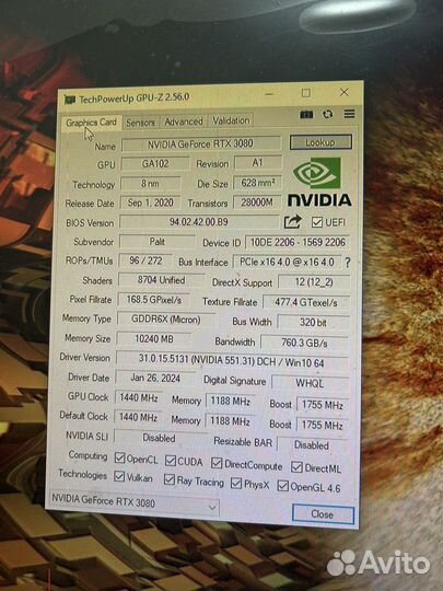 Видеокарта RTX 3080 10gb Palit GameRock