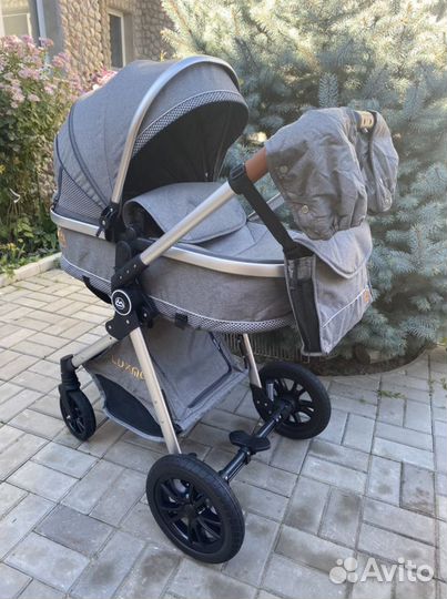 Коляска Люксмам v9 2 в1 и 3 в1 (светло серая )