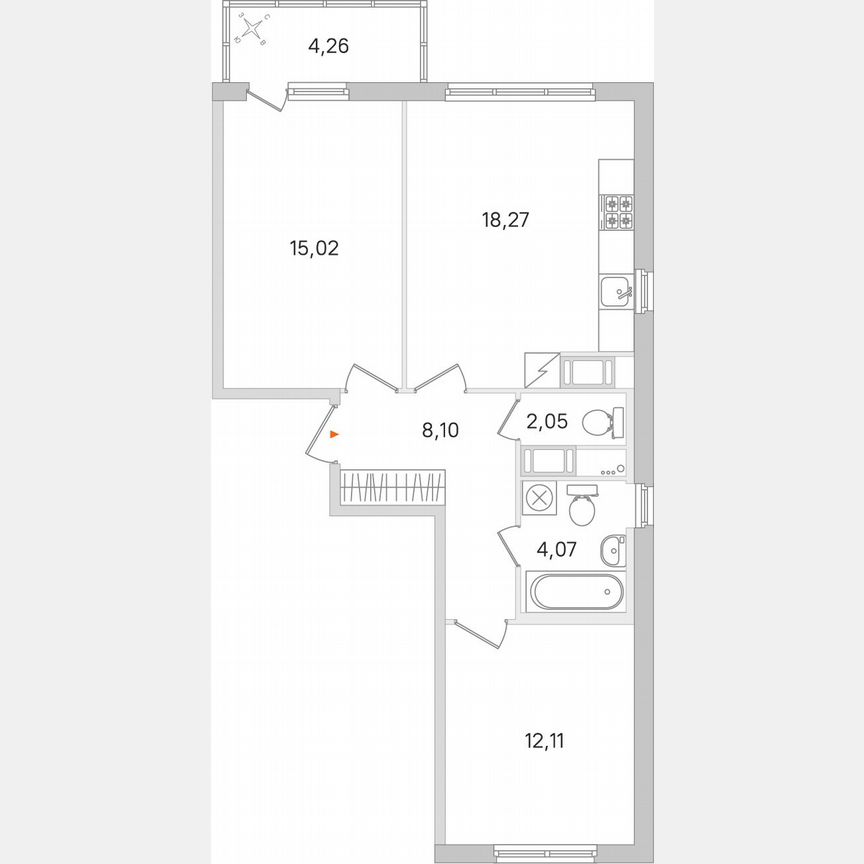 2-к. квартира, 61,8 м², 7/8 эт.