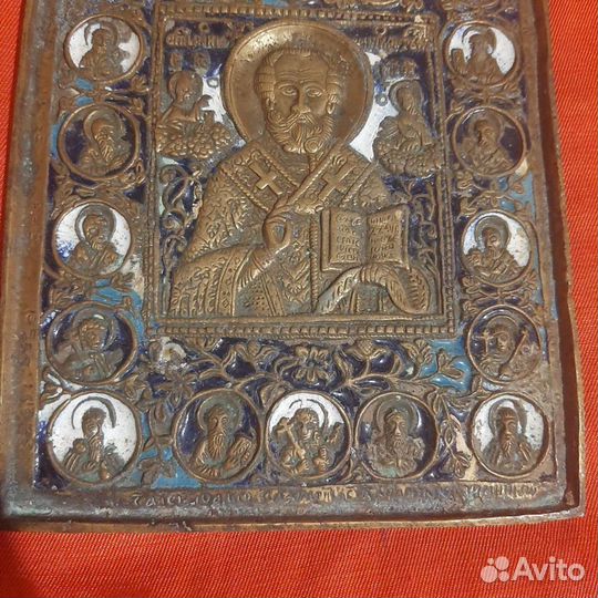 Икона Николай Чудотворец с тремя эмалями