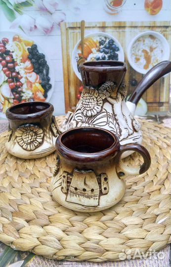 Набор:турка для кофе+2 чашки+салфетка икеа Soare