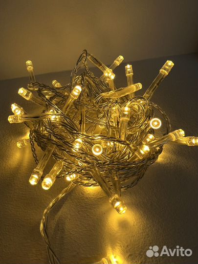 Елочная гирлянда Прозрачный провод Желтое свечение