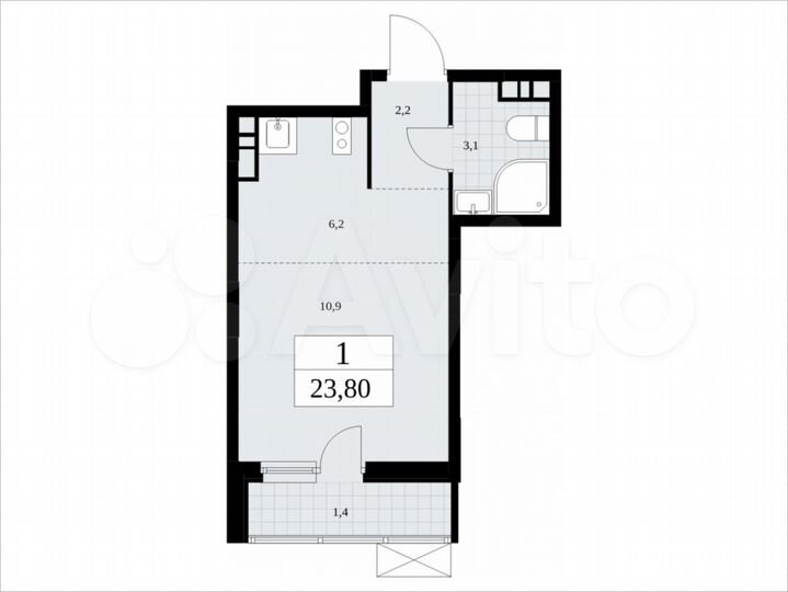 Квартира-студия, 23,8 м², 6/15 эт.
