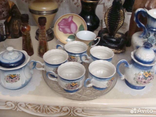 Чайно-кофейный сервиз СССР голубого цвета