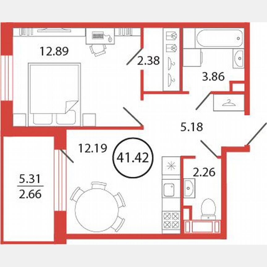 1-к. квартира, 41,4 м², 3/12 эт.